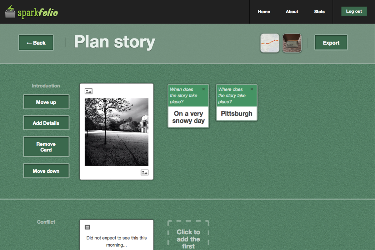 Sparkfolio allows you to plan and organize the story based on several curricular methods
